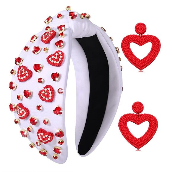 Valentine\'s Day Headband Heart Embellished Knotted Hair Accessories for Women main image 7